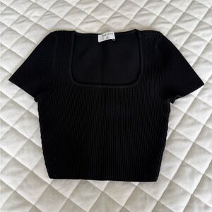 Babaton Black Ribbed Crop T-Shirt
